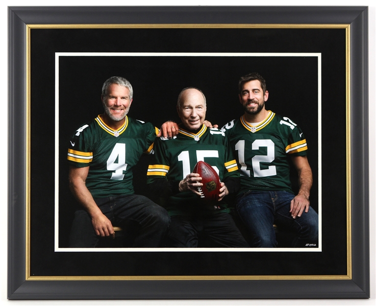 Bart Starr / Brett Favre / Aaron Rodgers Green Bay Packers 25 1/2"x32" Framed Photo