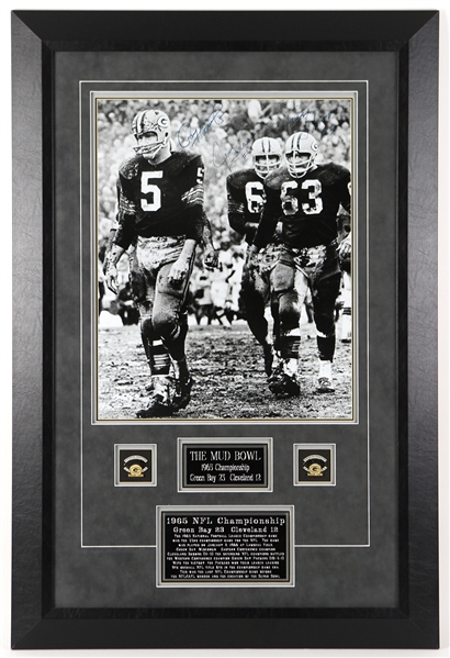 1960s Paul Hornung/Jerry Kramer/Fuzzy Thurston Green Bay Packers Signed 26" x 39" Framed Photo (JSA)