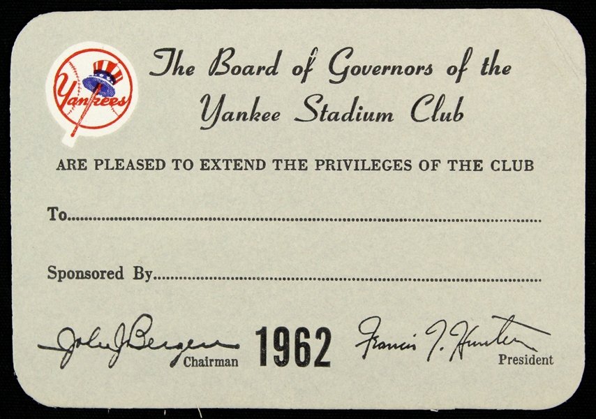 1962 New York Yankees Stadium Club Card 