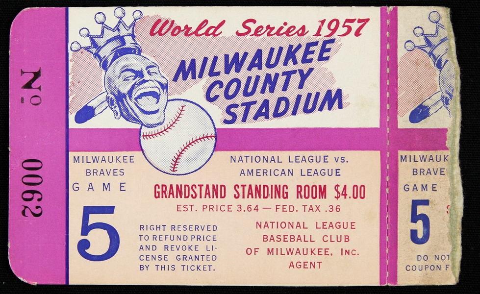 1957 Milwaukee Braves World Series Ticket Stub 