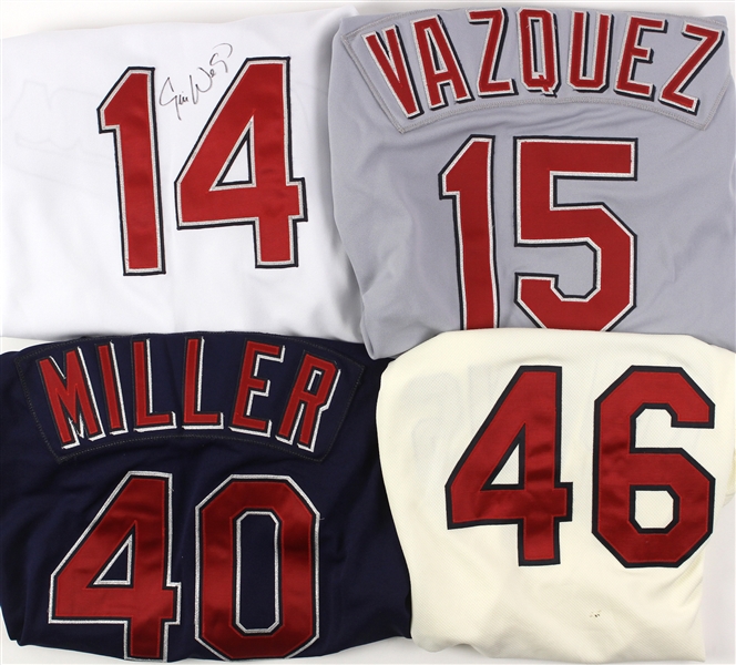 2006-2009 Cleveland Indians Game Worn Jerseys Including Eric Wedge (Autographed), Matt Miller and More (Lot of 4) (MEARS LOA) (JSA)