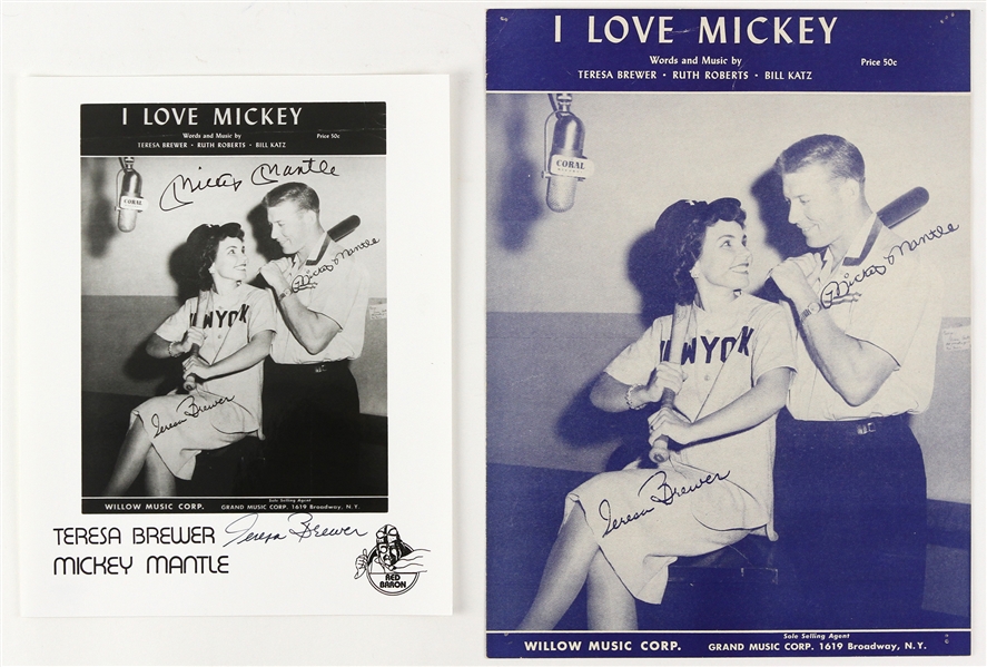 1956 Mickey Mantle/Teresa Brewer Sheet Music & Signed 8" x 10" Laminated Photo (PSA/DNA)