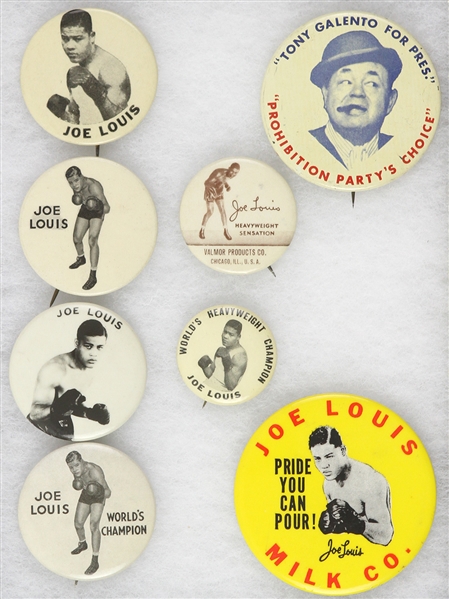 1940’s Joe Louis Boxing Pinback Button (Lot of 8)