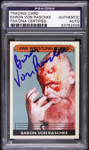 Baron Von Raschke AWA Wrestling Legend (bloody close-up) Signed LE Trading Card (PSA/DNA Slabbed)