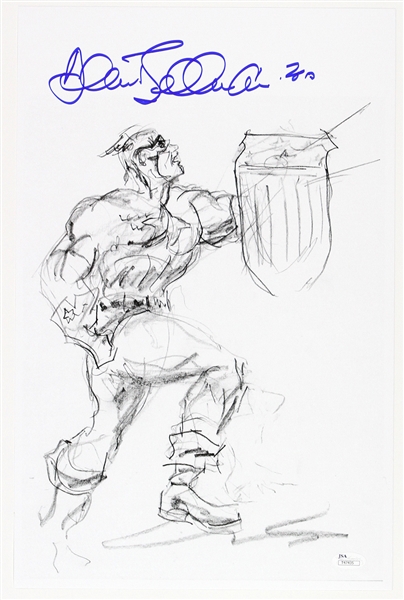 1941 circa Allen Bellman Captain America w/ Shield Signed 11x17 Sketch Print (JSA)