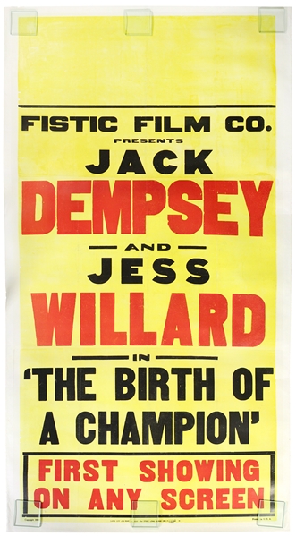 1939 Jack Dempsey & Jess Willard 44"x 83" The Birth of a Champion Canvas Film Poster