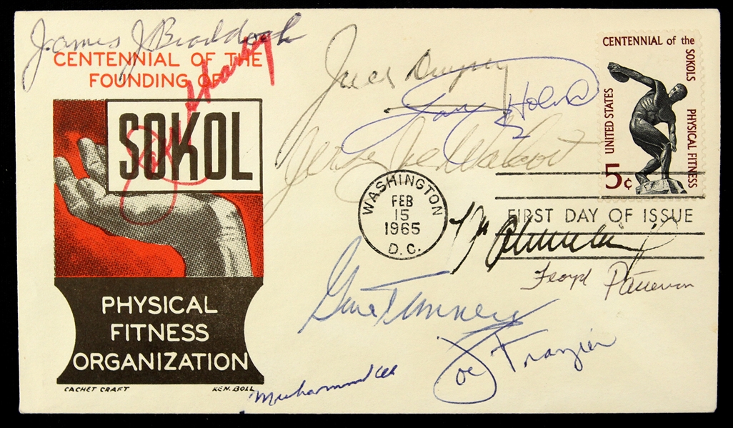 1965 Boxing Greats Multi Signed 3 1/2"x 6 1/2" Card Including Muhammad Ali, Jack Dempsey, and more *JSA Full Letter*