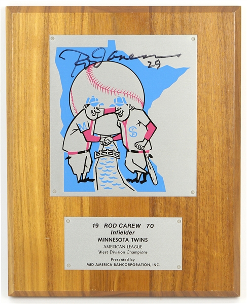 1970 Rod Carew Minnesota Twins Signed 8"x 10" Trophy Award Plaque (JSA)