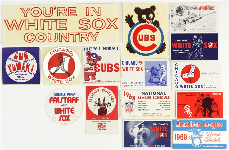 1960s-1970s Chicago White Sox Cubs Pocket Schedules, Stickers, and more (Lot of 15)