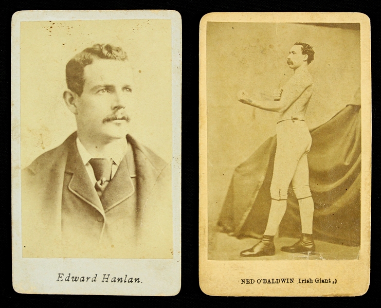 1860s-1880s Edward Hanlan Champion Sculler & Ned OBaldwin Boxer 2 1/2"x 4" Cabinet Photos