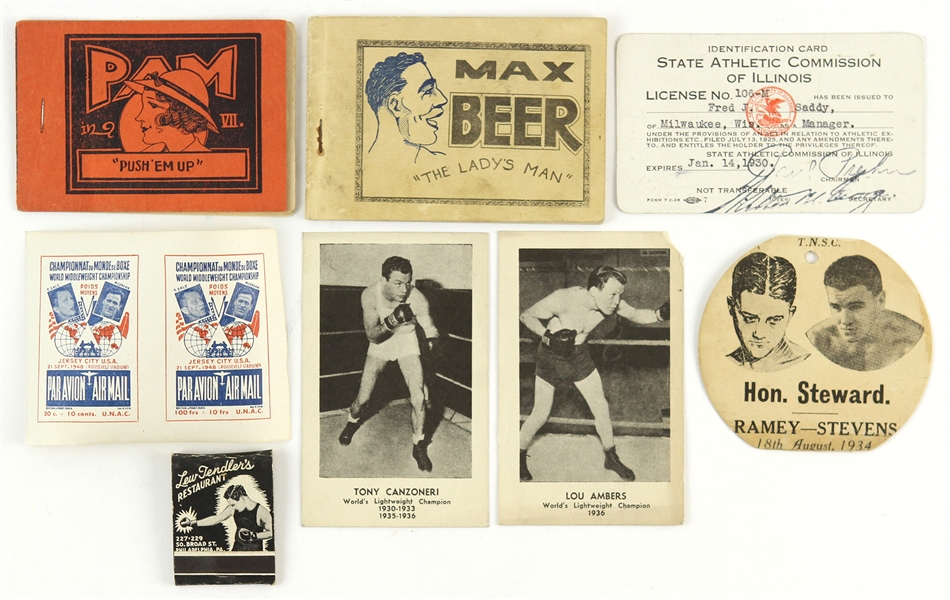 1930s Boxing Trading Cards, Match Book, Flip Books, and more (Lot of 8)