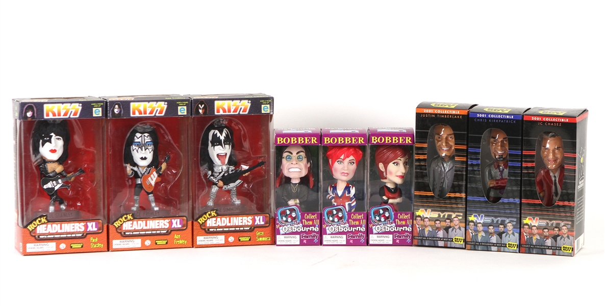 1990s-2000s Kiss / NSync / The Osbourne Family Bobble Heads and Figures (Lot of 9)