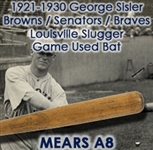 1921-30 George Sisler Browns/Senators/Braves H&B Louisville Slugger Professional Model Bat (MEARS A8 & PSA/DNA)