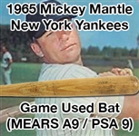 1965 Mickey Mantle New York Yankees H&B Louisville Slugger Professional Model Game Used Bat (MEARS A9 & PSA/DNA GU9)