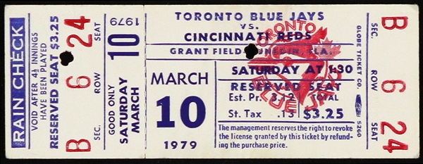 1979 Toronto Blue Jays vs. Cincinnati Reds Ticket