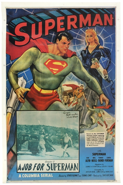 1990s Kirk Alyn Superman Signed 27"x 41" Film Poster (JSA)