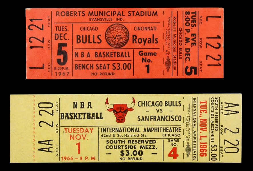 1966 & 1967 Chicago Bulls Basketball Tickets  (Lot of 2) 