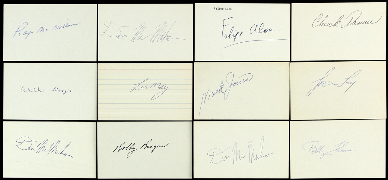 1950s-1960s Milwaukee Braves Signed 3"x 5" Index Cards Including Bobby Bragan, Roy McMillan and more (Lot of 12) (JSA)