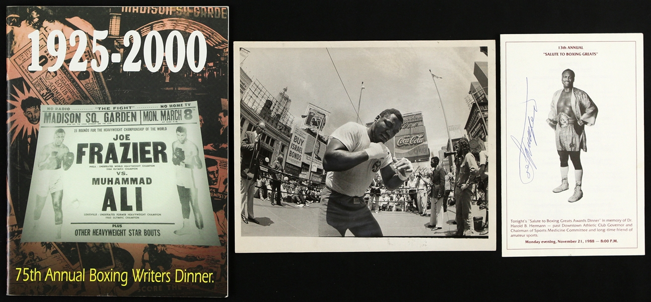 1970s-2000s Joe Frazier Signed "Salute To Boxing Greats" Program, Photo, and BWAA Booklet 