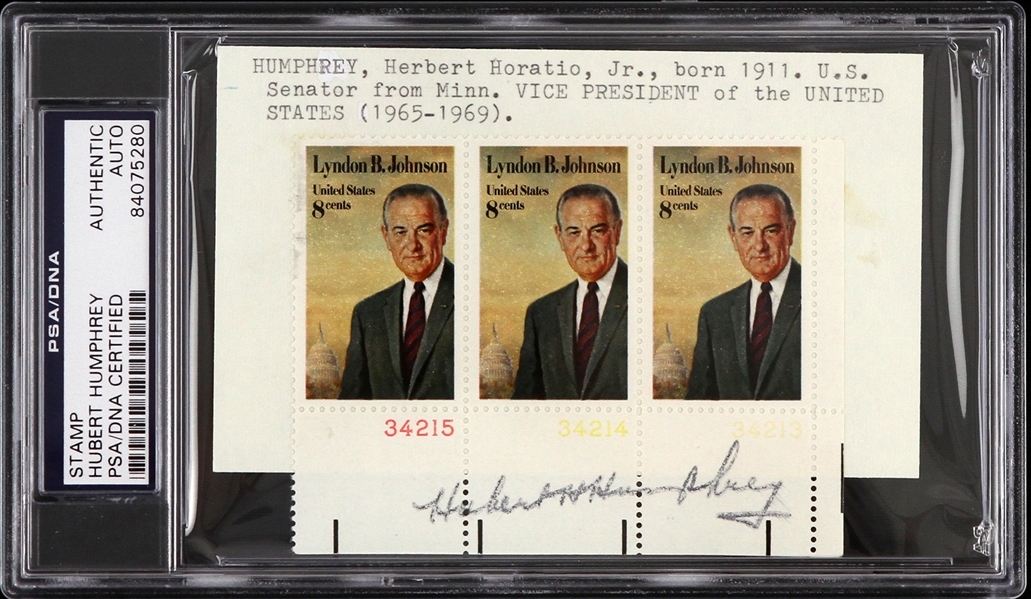 1965-1969 Vice President Hubert Humphrey Signed Stamps (PSA/DNA Slabbed) 