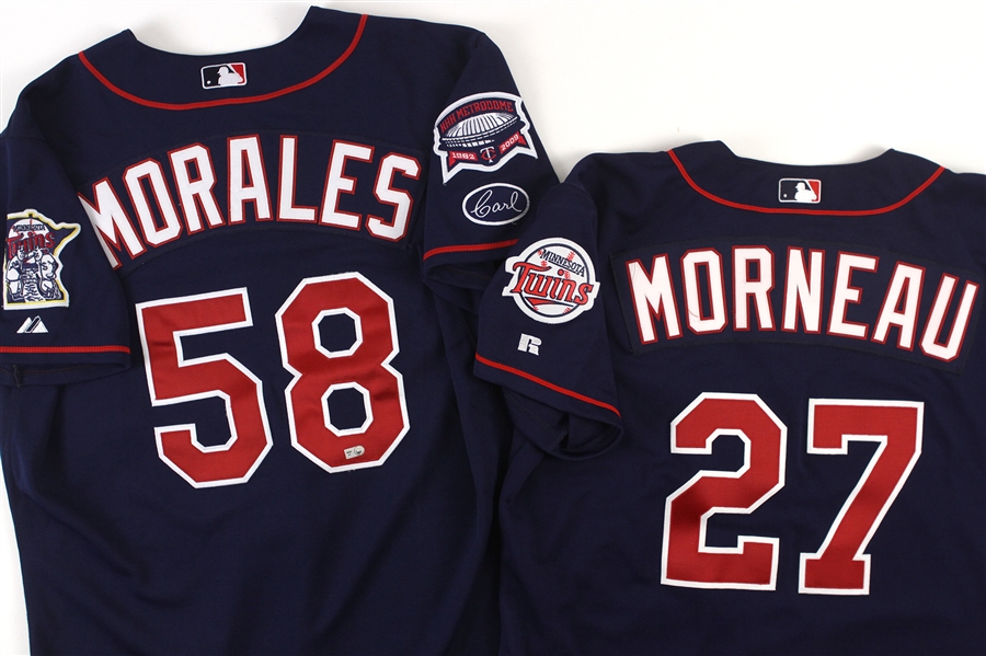 2003-2009 Minnesota Twins Game Worn and Team Issued Jerseys Including Justin Morneau and Jose Morales (Lot of 2) (MEARS LOA)