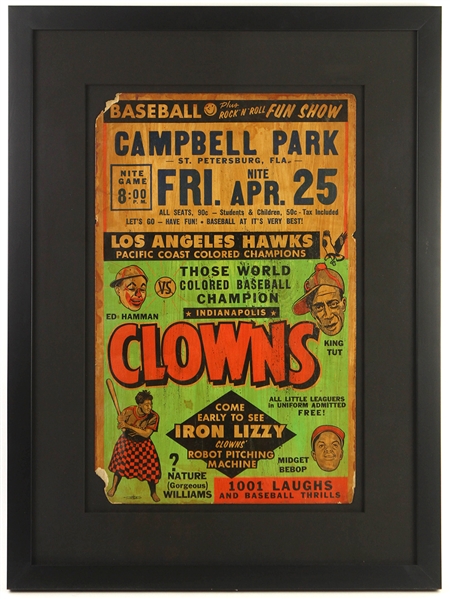 1950s Los Angeles Hawks vs Indianapolis Clowns Negro League 23"x 31" Framed Broadside 