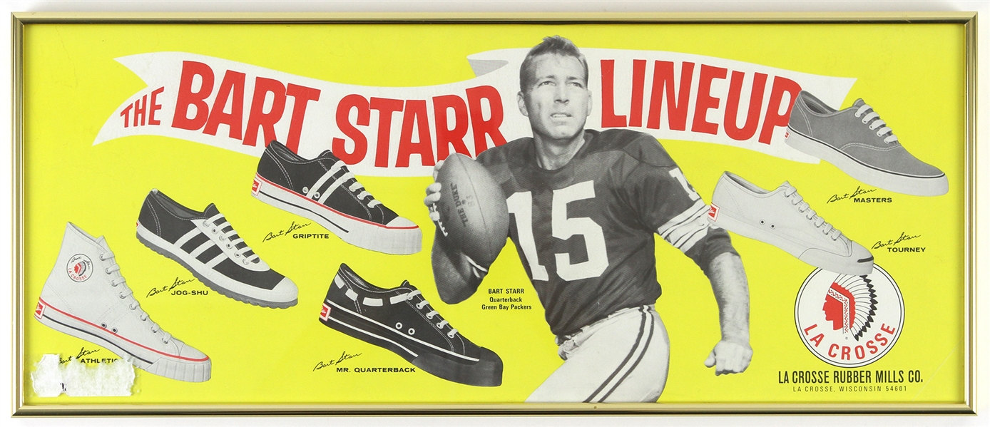 1960s-1970s Bart Starr Green Bay Packers La Crosse Sneakers 9 1/2"x 22 1/2" Framed Print 