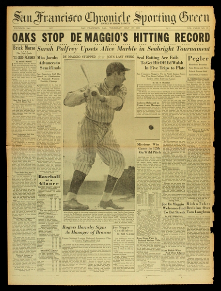 1933 Joe DiMaggio New York Yankees San Francisco Chronicle Sporting Green Newspaper (EX DiMaggio Estate)