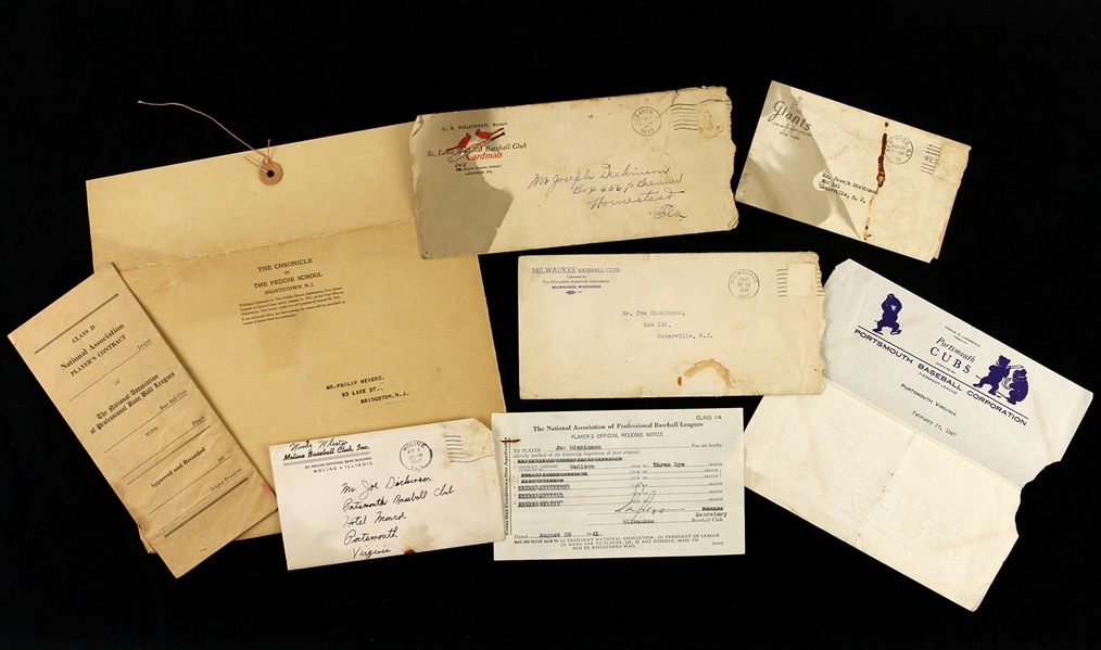 1933- Joe Dickinson Milwaukee Braves/Minor Leagues Document Collection - Lot of 6 w/ Contracts, Correspondence & Release Notice (MEARS LOA