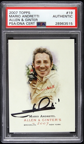2007 Mario Andretti Autographed Topps Allen and Ginter Trading Card (PSA/DNA Slabbed)