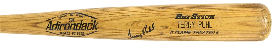 1980-82 Terry Puhl Houston Astros Signed Adirondack Professional Model Game Used Bat (MEARS LOA/JSA)
