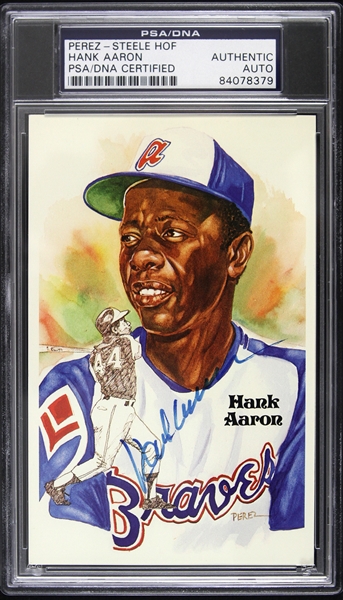 1983 Hank Aaron Milwaukee Braves Signed 3"x 5" Postcard (PSA/DNA Slabbed)