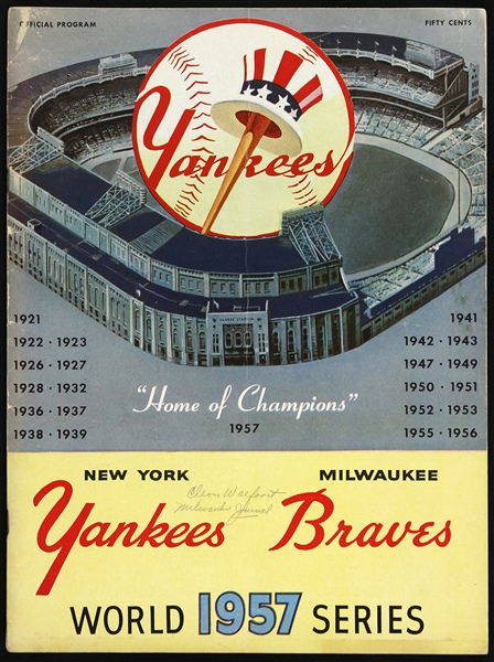 1957 New York Yankees vs Milwaukee Braves World Series Official Program 