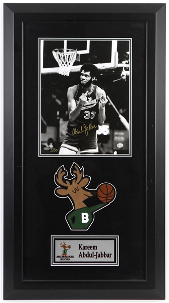 1969-1975 Kareem Abdul Jabbar Milwaukee Bucks Signed 19"x 36" Framed Photo (JSA)