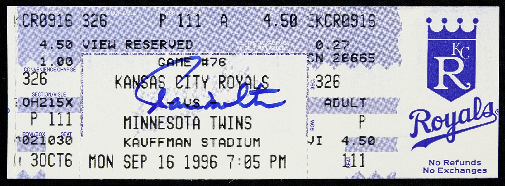 1996 Paul Molitor Minnesota Twins Signed Ticket (JSA)