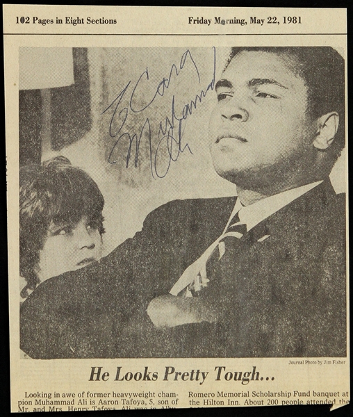 1981 Muhammad Ali Signed 7"x 8" Newspaper Photo (JSA)