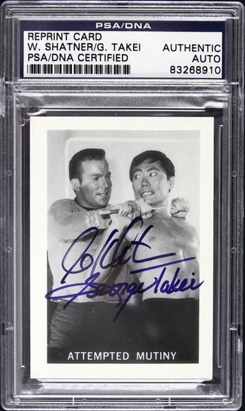 1981 William Shatner and George Takei Autographed Star Trek Trading Card (PSA/DNA Slabbed)