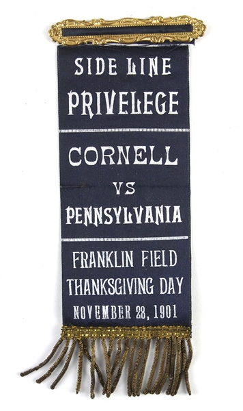 1901 Cornell vs Pennsylvania Sideline Privelege 2 ½”x6” Ribbon