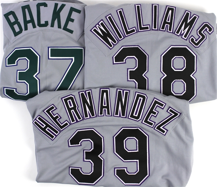 1999-2003 Tampa Bay Devil Rays Game Worn Jerseys Including Roberto Hernandez, Rick Williams, and Brandon Backe (Lot of 3) (MEARS LOA)
