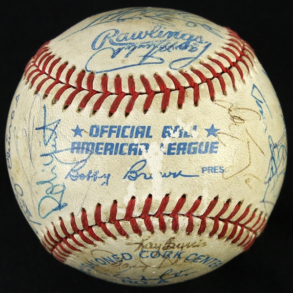 1990 Circa Milwaukee Brewers Team Signed OAL Brown Baseball w/ 27 Signatures Including Robin Yount, Jim Gantner and more (JSA)