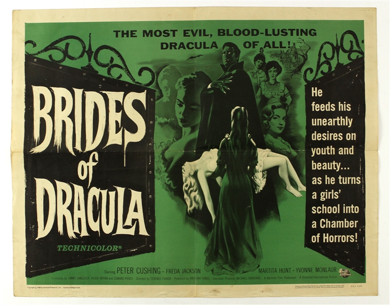 1960 Brides of Dracula Original Movie Poster 1/2 Sheet 22" x 28"