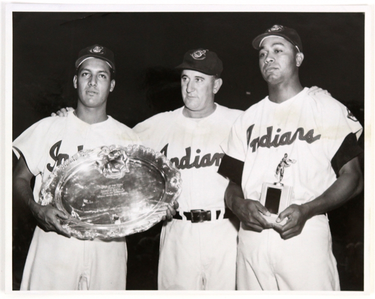 1955 Al Lopez / Bobby Avila / Larry Doby Cleveland Indians Original 7"x 9" Photo