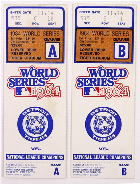 1984 Detroit Tigers vs San Diego Padres World Series Ticket Stubs 