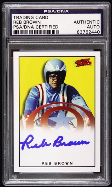  1979 Reb Brown Captain America (yellow background) Signed LE Trading Card (PSA/DNA Slabbed)