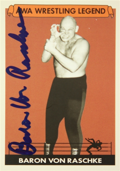 Baron Von Raschke AWA Wrestling Legend (orange background) Signed LE Trading Card (JSA)