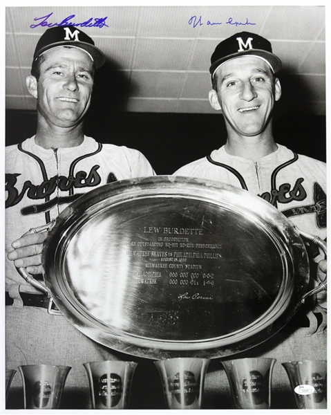 1960 Lou Burdette Warren Spahn Milwaukee Braves “Celebrating The No Hitter” Autographed Original 16x20 Hand Developed Photo (JSA)