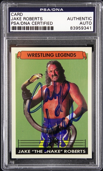 1974-2005 Jake “The Snake” Roberts WWF Wrestler Signed Slabbed Card (PSA/DNA)