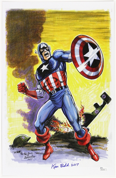 1941 circa Ken Bald Captain America Signed 11x17 Color Print (JSA)