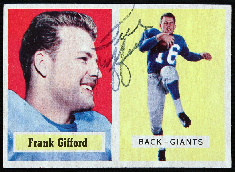 1957 Frank Gifford New York Giants Signed Topps Trading Card (JSA)