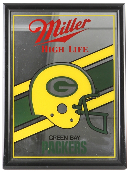 1980s-1990s Green Bay Packers Miller High Life 14 1/2"x 19 1/2" Framed Mirror 